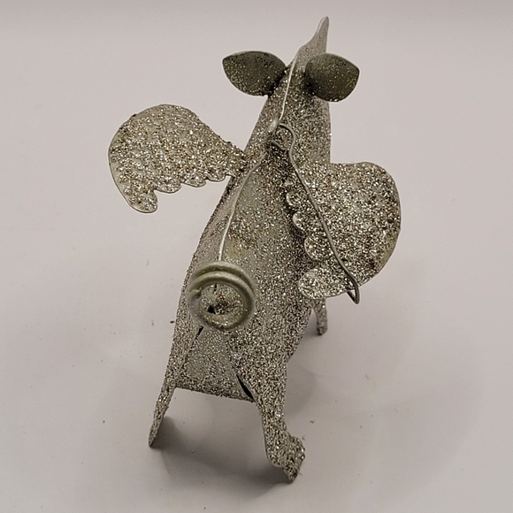 Metal Glitter Silver Flying Pig Ornament Decoration - Picture 5 of 8